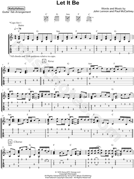 Kelly Valleau Let It Be Guitar Tab In C Major Download Print Sku Mn0169681