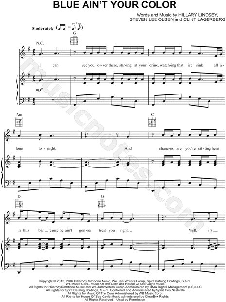 Keith Urban Blue Aint Your Color Sheet Music In G Major Download.