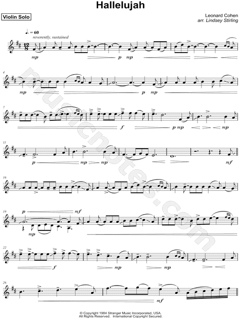 Lindsey Stirling Hallelujah Sheet Music Violin Solo In D Major Download Print Sku Mn