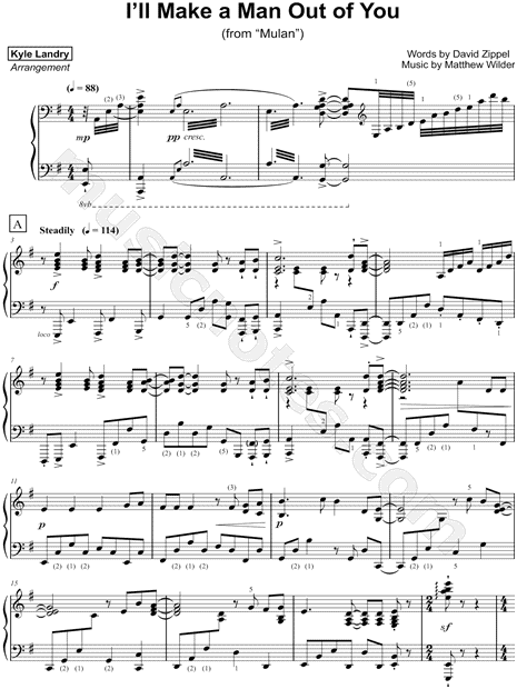 Kyle Landry I Ll Make A Man Out Of You Sheet Music Piano Solo In E Minor Download Print Sku Mn0170498