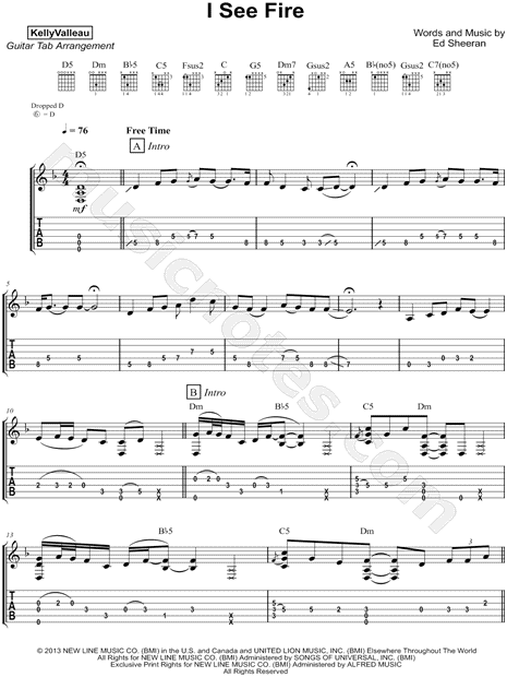 Kelly Valleau I See Fire Guitar Tab In D Minor Download Print Sku Mn