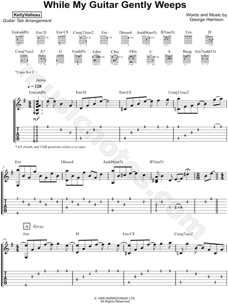 Kelly Valleau "While My Guitar Gently Weeps" Guitar Tab in E Minor
