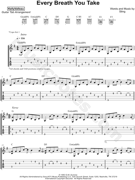 James Bartholomew Every Breath You Take Guitar Tab In G Major Download Print Sku Mn0191314