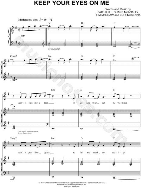 Tim Mcgraw Faith Hill Keep Your Eyes On Me Sheet Music In E Minor Transposable Download Print Sku Mn0171249
