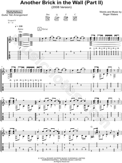 Kelly Valleau Another Brick In The Wall Part 2 Guitar Tab In D Minor Download Print Sku Mn