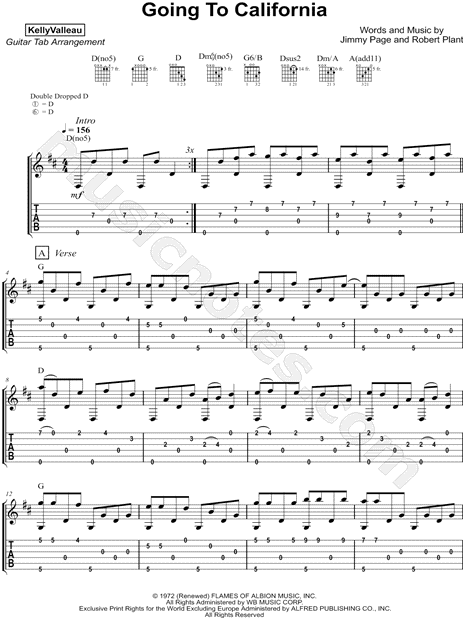 Print and download Kelly Valleau Going to California Guitar TAB. 