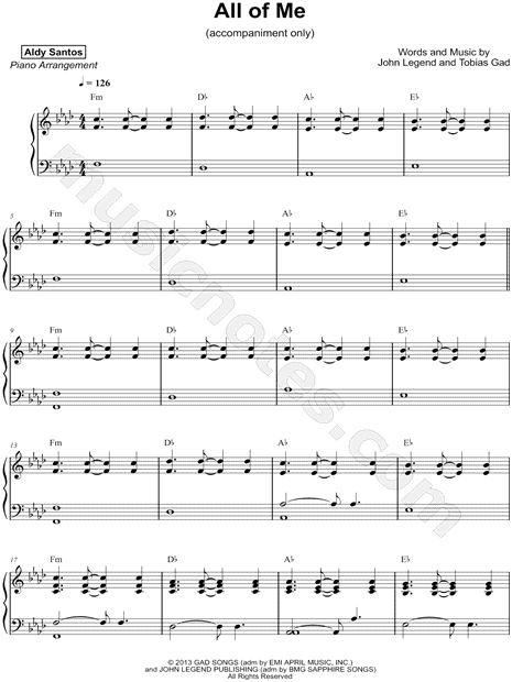 Aldy Santos All Of Me Accompaniment Only Sheet Music Piano Solo In Ab Major Download Print Sku Mn