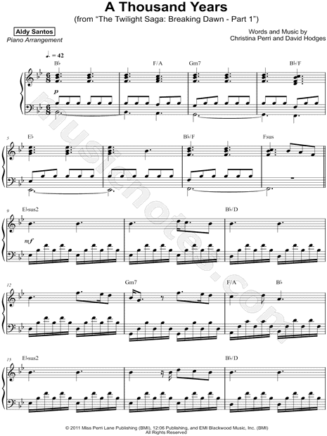 Aldy Santos A Thousand Years Sheet Music Piano Solo In Major Download Print Sku Mn