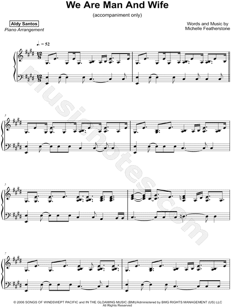 Aldy Santos We Are Man And Wife Accompaniment Only Sheet Music Piano Solo In E Major Download Print Sku Mn0172090