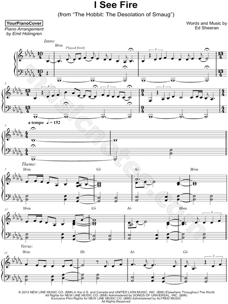 Yourpianocover I See Fire Sheet Music Piano Solo In Minor Download Print Sku Mn