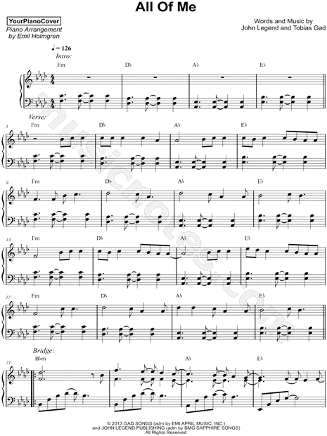 Yourpianocover All Of Me Sheet Music Piano Solo In Ab Major Download Print Sku Mn