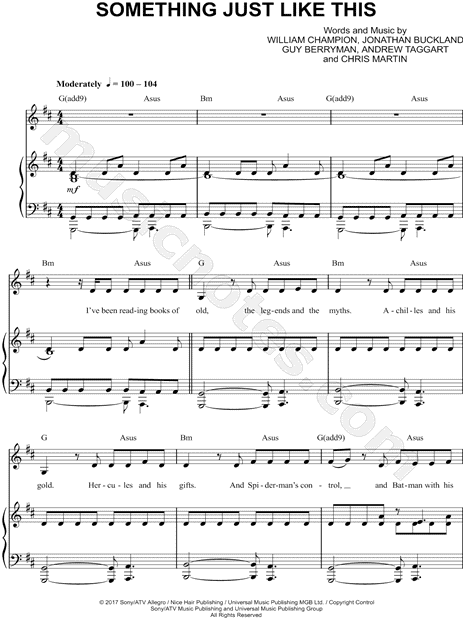 The Chainsmokers Coldplay Something Just Like This Sheet Music In B Minor Transposable Download Print Sku Mn