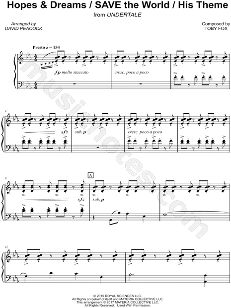 Hopes / SAVE the World / His Theme" 'Undertale' Sheet Music ( Piano Solo) in Eb Major - Download & Print - SKU: MN0172325