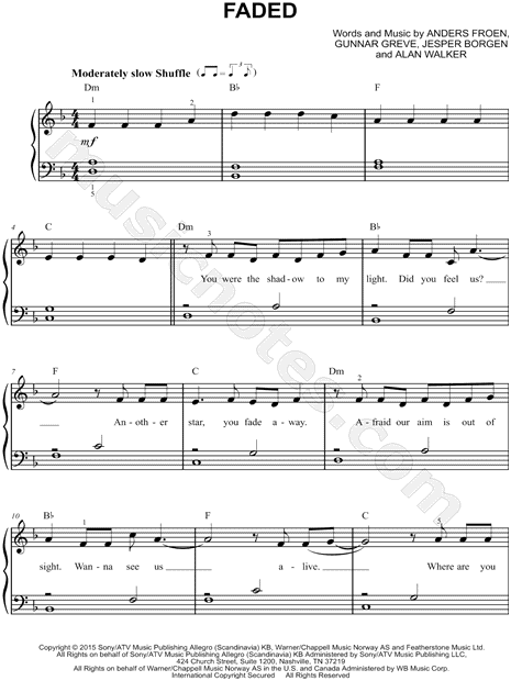 Alan Walker Faded Sheet Music Easy Piano In F Major Download Print Sku Mn