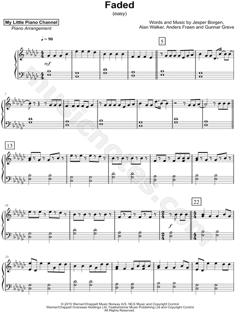My Little Piano Channel "Faded" Sheet Music (Piano Solo) in Eb Minor