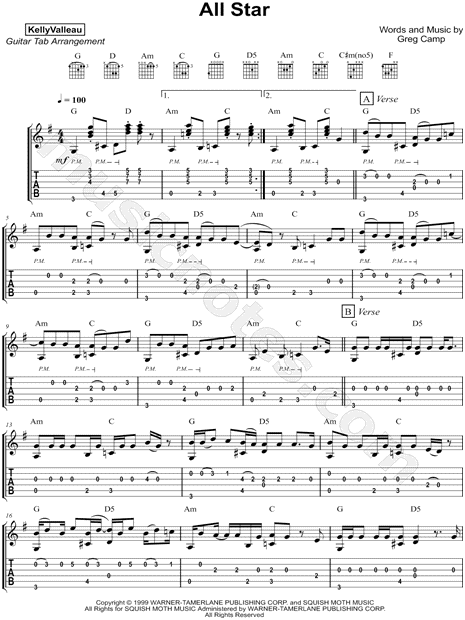 Kelly Valleau All Star Guitar Tab In G Major Download Print Sku Mn