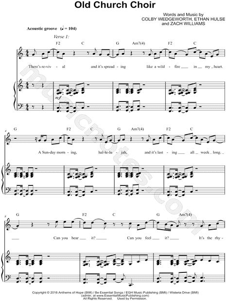 Zach Williams "Old Church Choir" Sheet Music in C Major (transposable