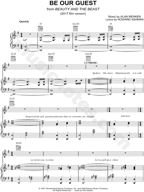 Be Our Guest From Beauty And The Beast 17 Sheet Music In G Major Transposable Download Print Sku Mn