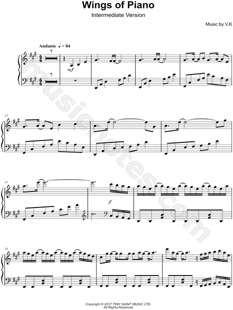 V.K "Wings of Piano [Intermediate]" Sheet Music (Piano Solo) in A Major - Download Print - MN0173493