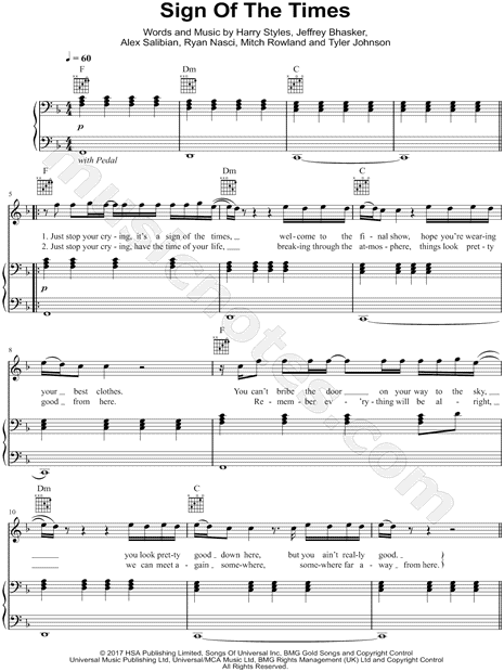 Productivo dolor de muelas Baño Harry Styles "Sign of the Times" Sheet Music in F Major (transposable) -  Download & Print - SKU: MN0173554