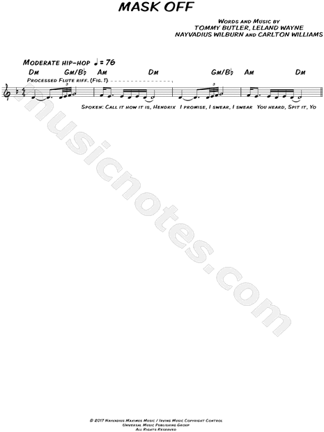 Future "Mask Off" Sheet Music (Leadsheet) D Minor - Download & Print - SKU: MN0173569