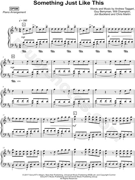 Dpsm Something Just Like This Sheet Music Piano Solo In B Minor Download Print Sku Mn