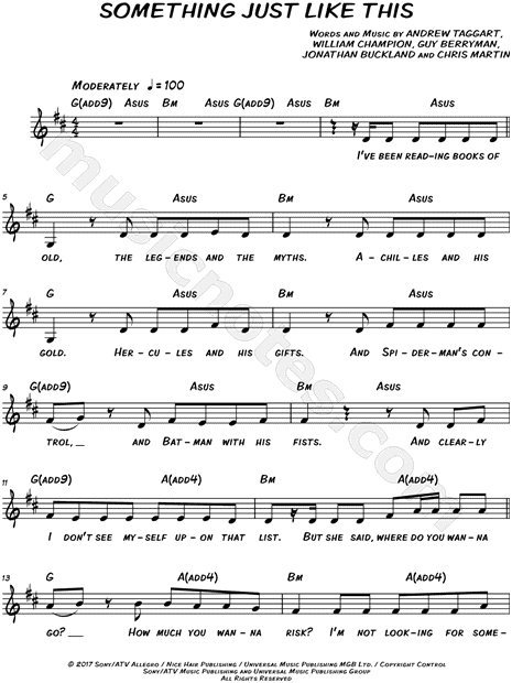 The Chainsmokers Coldplay Something Just Like This Sheet Music Leadsheet In B Minor Download Print Sku Mn