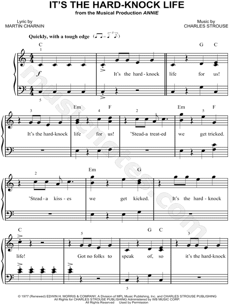 It S The Hard Knock Life From Annie Sheet Music Easy Piano In C Major Download Print Sku Mn0174242