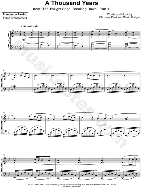 Francesco Parrino A Thousand Years Sheet Music Piano Solo In Major Download Print Sku Mn