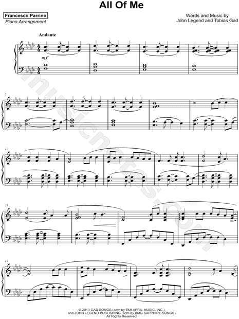 Francesco Parrino All Of Me Sheet Music Piano Solo In Ab Major Download Print Sku Mn