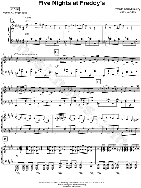 fnaf song (piano sheet letters)