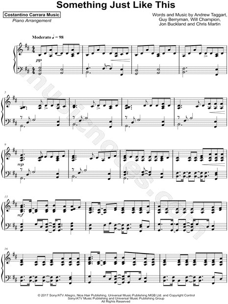 Costantino Carrara Something Just Like This Sheet Music Piano Solo In D Major Download Print Sku Mn