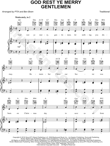 Pentatonix "God Rest Ye Merry, Gentlemen" Sheet Music in F Major (transposable) - Download ...