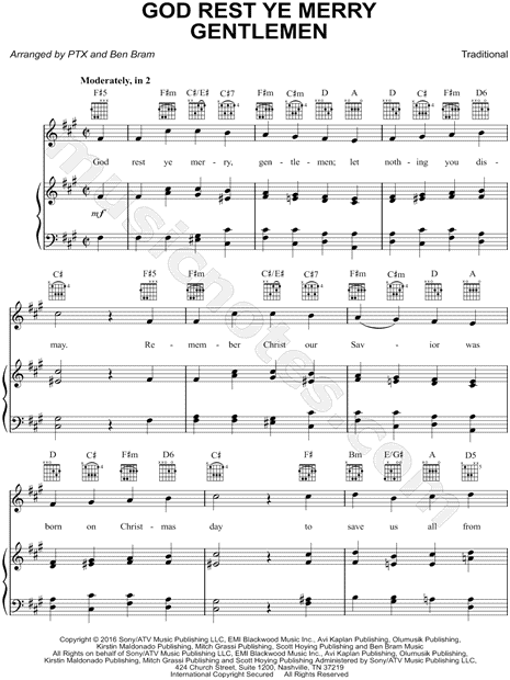 Pentatonix "God Rest Ye Merry, Gentlemen" Sheet Music in A Major (transposable) - Download ...