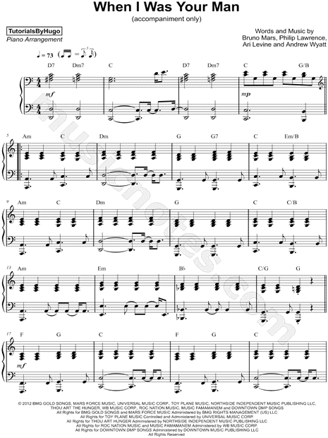 Tutorialsbyhugo When I Was Your Man Accompaniment Only Sheet Music Piano Solo In C Major Download Print Sku Mn0176441