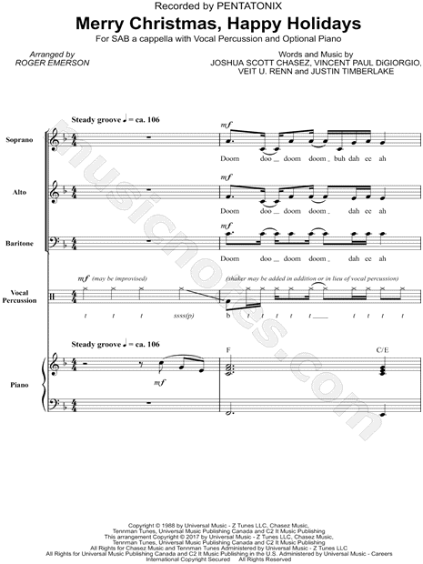 Pentatonix "Merry Christmas, Happy Holidays" (arr. Roger Emerson) SAB Choir A Cappella Choral ...