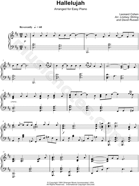 Lindsey Stirling "Hallelujah" Sheet Music (Easy Piano) (Piano Solo) in