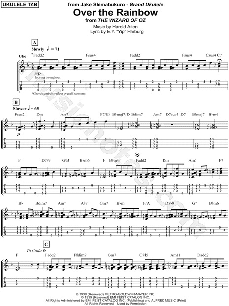 Jake Shimabukuro Over The Rainbow Ukulele Tab In F Major Download Print Sku Mn