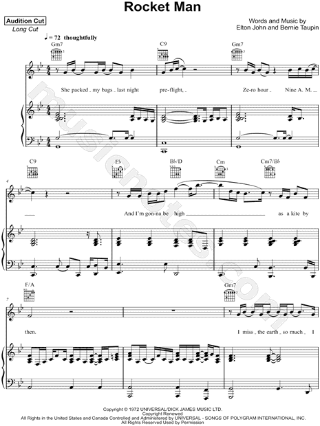 Elton John Rocket Man Sheet Music In Bb Major Transposable Download Print Sku Mn0176995