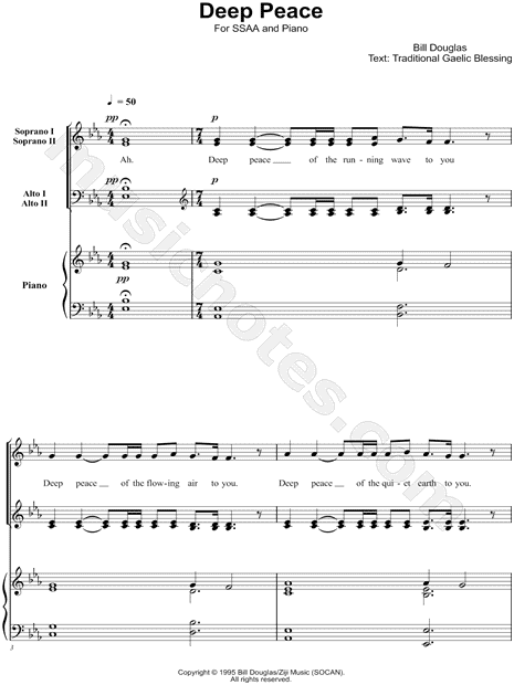 Print and download choral sheet music for Deep Peace by Bill Douglas arrang...