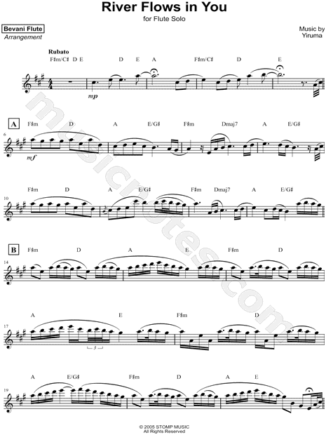 Bevani Flute River Flows In You Sheet Music Flute Solo In F Minor Transposable Download Print Sku Mn