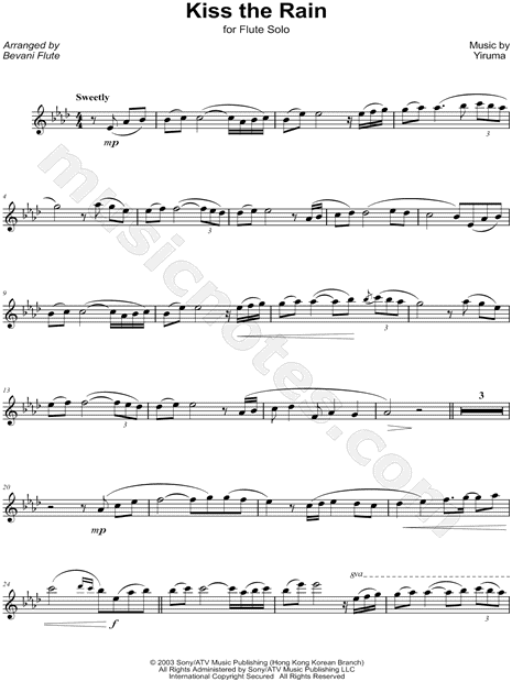 Bevani Flute Kiss The Rain Sheet Music Flute Solo In Ab Major Download Print Sku Mn