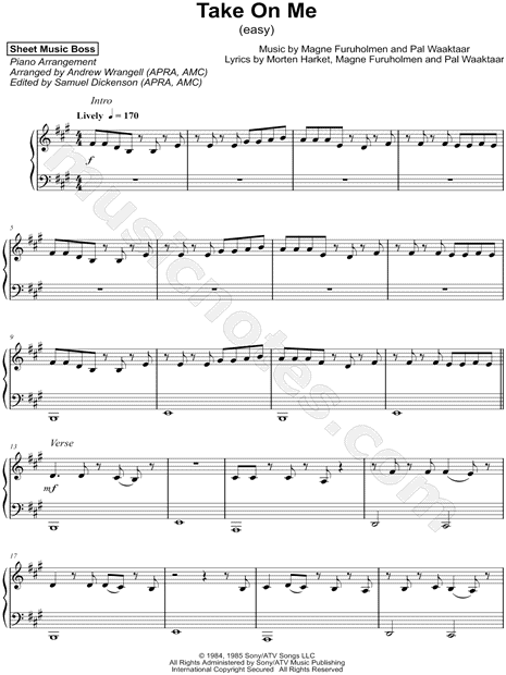 Sheet Music Boss "Take on Me" Sheet Music (Easy Piano) (Pian