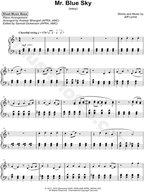 Sheet Music Boss Mr Blue Sky Easy Version Sheet Music Piano Solo In F Major Download Print Sku Mn0177569