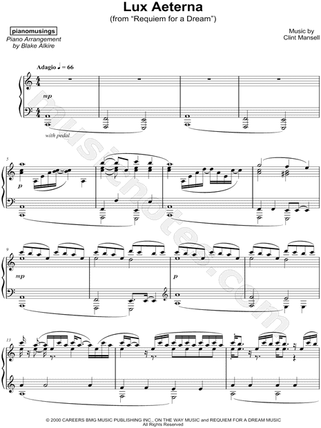 Pianomusings Lux Aeterna Sheet Music Piano Solo In A Minor