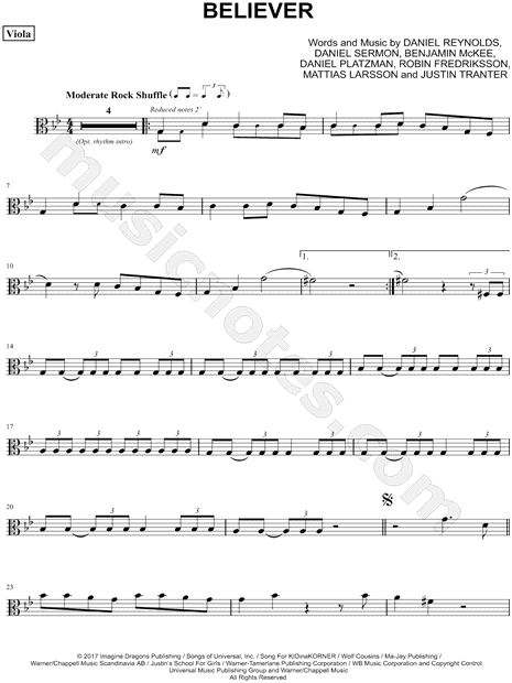 Imagine Dragons Believer Viola Sheet Music In G Minor Transposable Download Print Sku Mn