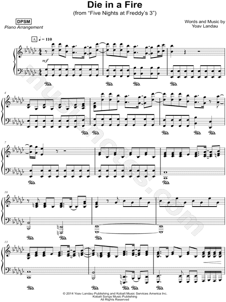 Dpsm Die In A Fire Sheet Music Piano Solo In Gb Major