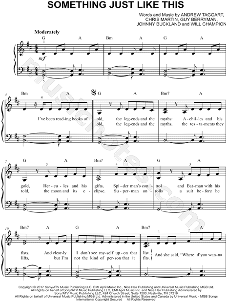The & Coldplay "Something Just Like This" Sheet Music (Easy Piano) B Minor - Download & Print - MN0178254