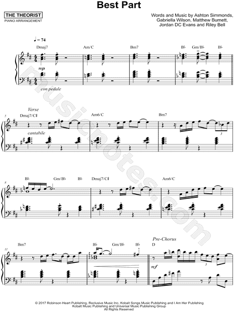 The Theorist "Best Part" Sheet Music (Piano Solo) in D Major