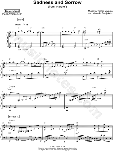 Joe Jeremiah "Sadness and Sorrow" Sheet Music (Piano Solo) in E - Download & Print - SKU: MN0178366